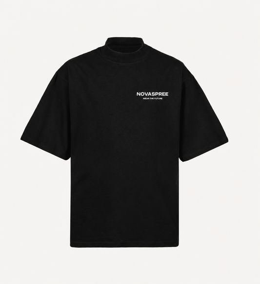 NOVASPREE BLACK OVERSIZED CREW NECK TEE